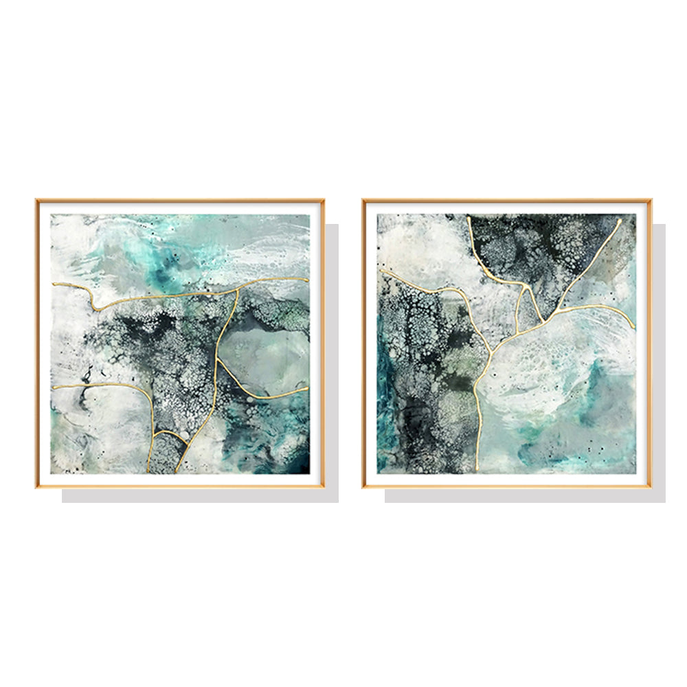 60cmx60cm Marbled Green 2 Sets Gold Frame Canvas Wall Art