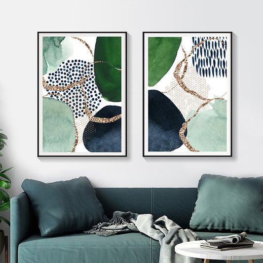 50cmx70cm Abstract Green and Navy 2 Sets Black Frame Canvas Wall Art