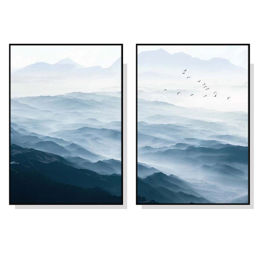 50cmx70cm Blue mountains 2 Sets Black  Frame Canvas Wall Art