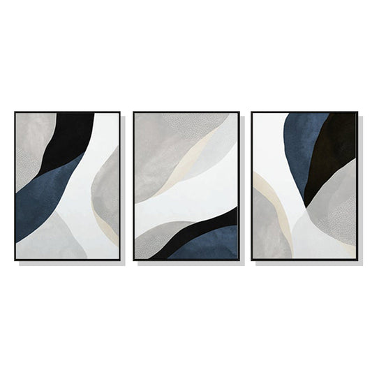 40cmx60cm Abstract Navy Blue 3 Sets Black Frame Canvas Wall Art