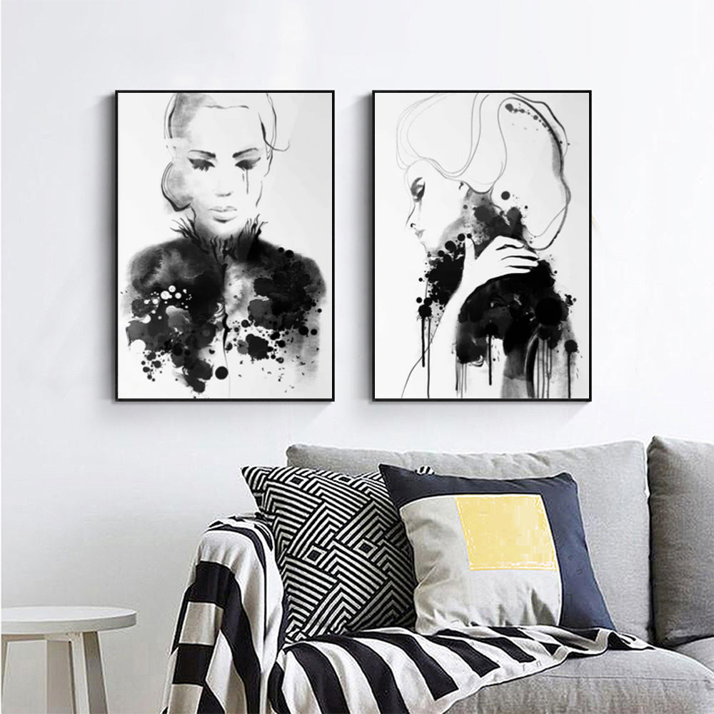 70cmx100cm Watercolor Sketch 2 Sets Black Frame Canvas Wall Art