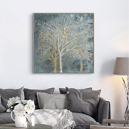 60cmx60cm Forest In The Twilight Trees Gold Frame Canvas Wall Art