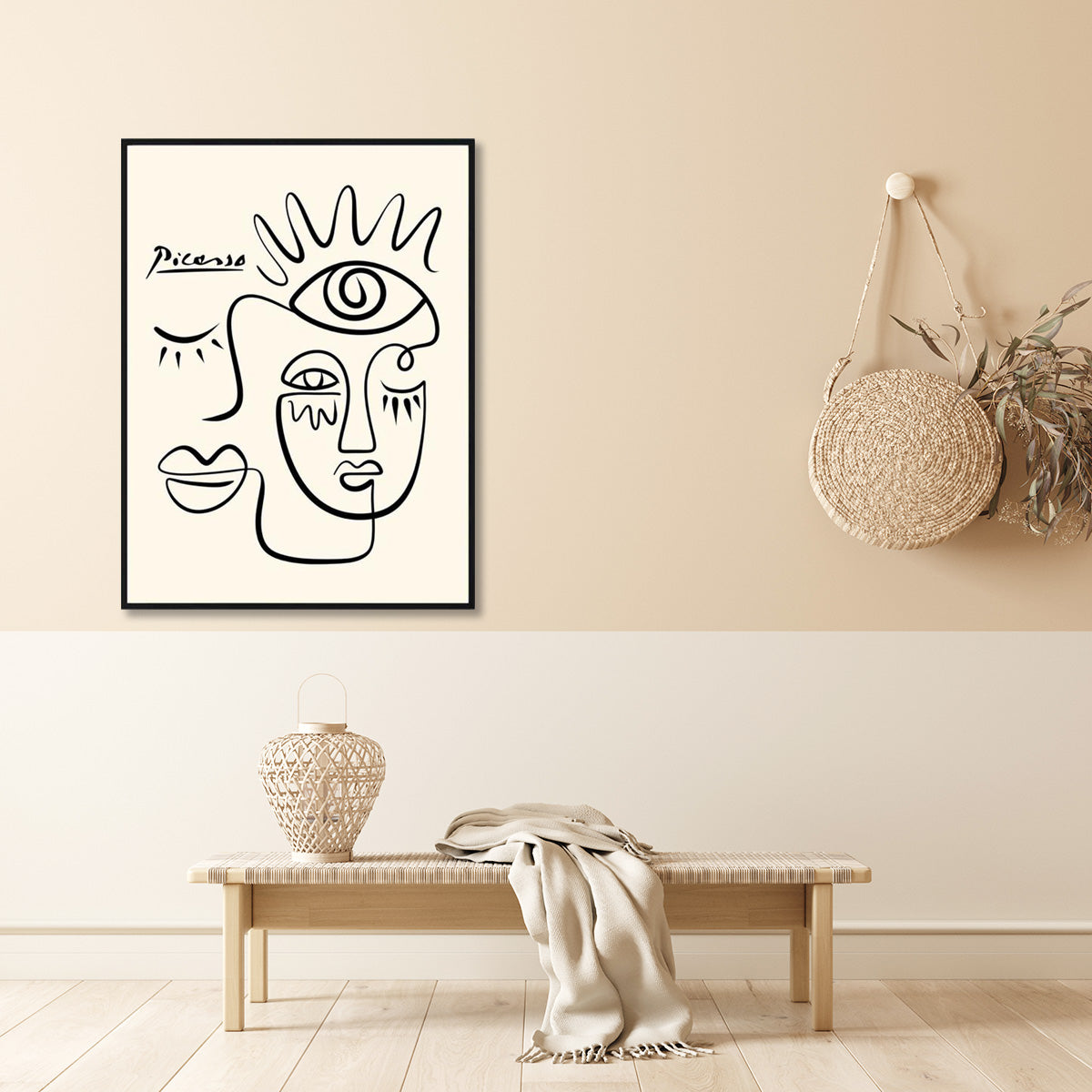 60cmx90cm Line Art By Pablo Picasso Black Frame Canvas Wall Art