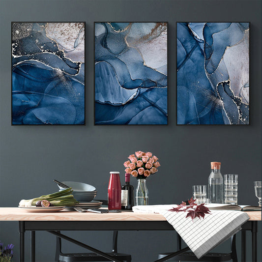 50cmx70cm Blue Gold Marble 3 Sets Black Frame Canvas Wall Art