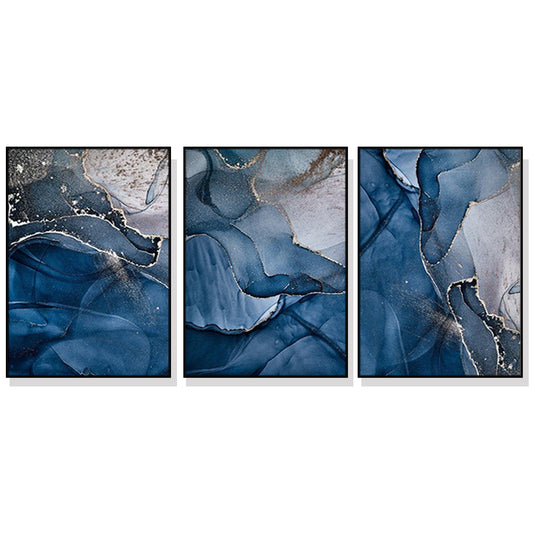 60cmx90cm Blue Gold Marble 3 Sets Black Frame Canvas Wall Art