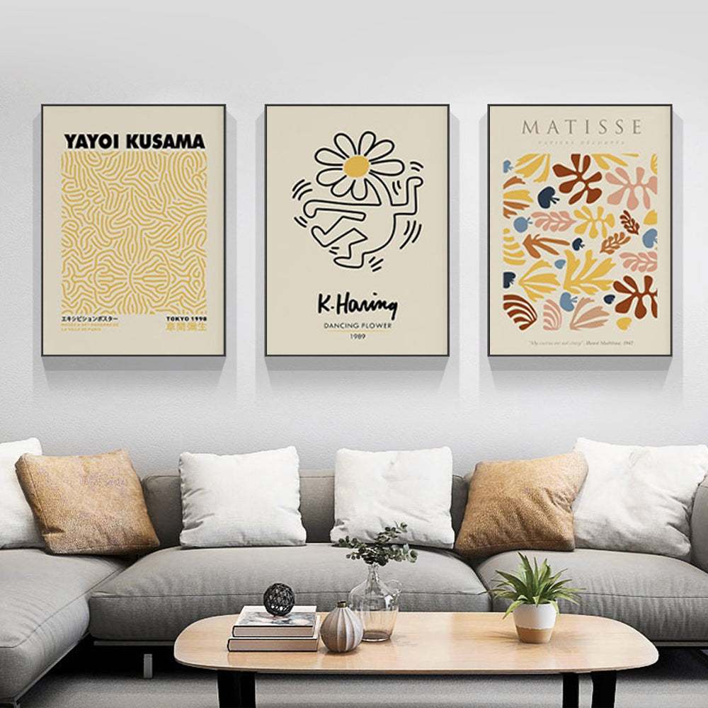 50cmx70cm Matisse, Keith Haring, Yayoi Kusama 3 Sets Black Frame Canvas Wall Art