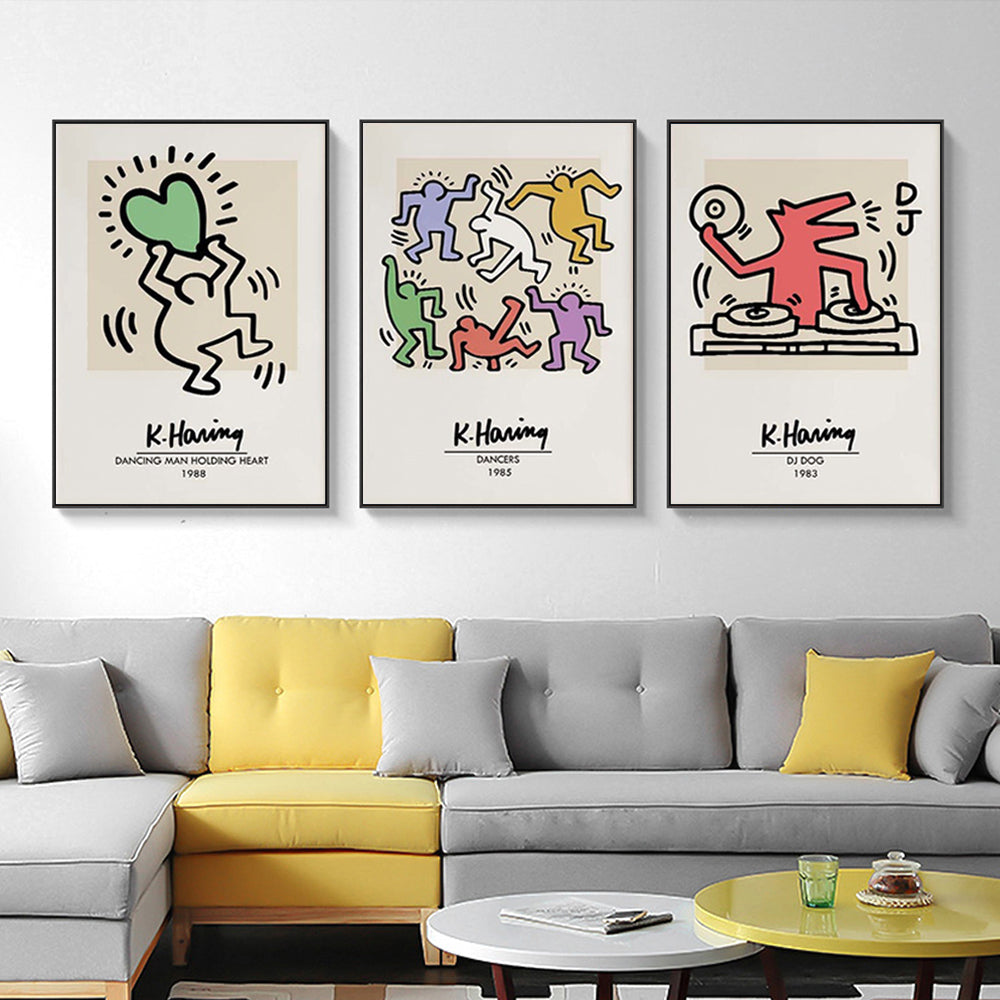 50cmx70cm Keith Haring Pop Art 3 Sets Black Frame Canvas Wall Art