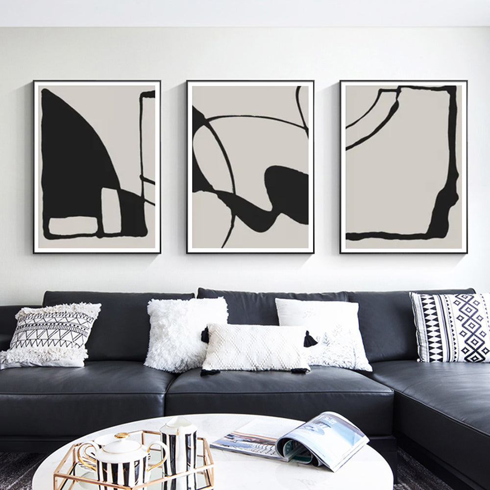 40cmx60cm Black Beige 3 Sets Black Frame Canvas Wall Art