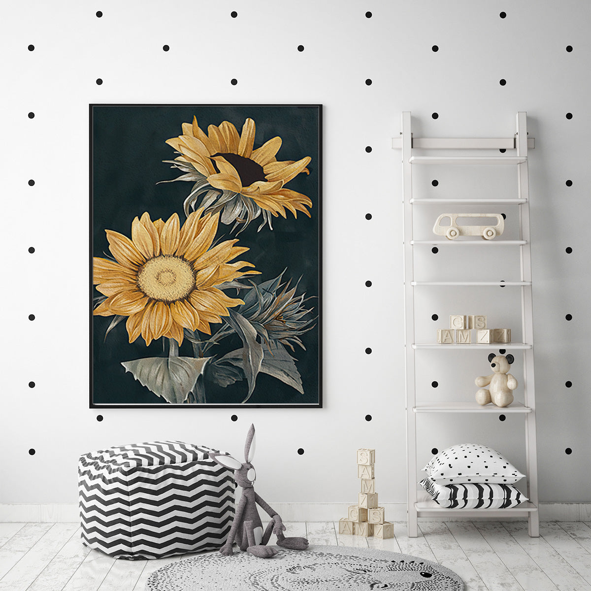 70cmx100cm Sunflowers Black Frame Canvas Wall Art