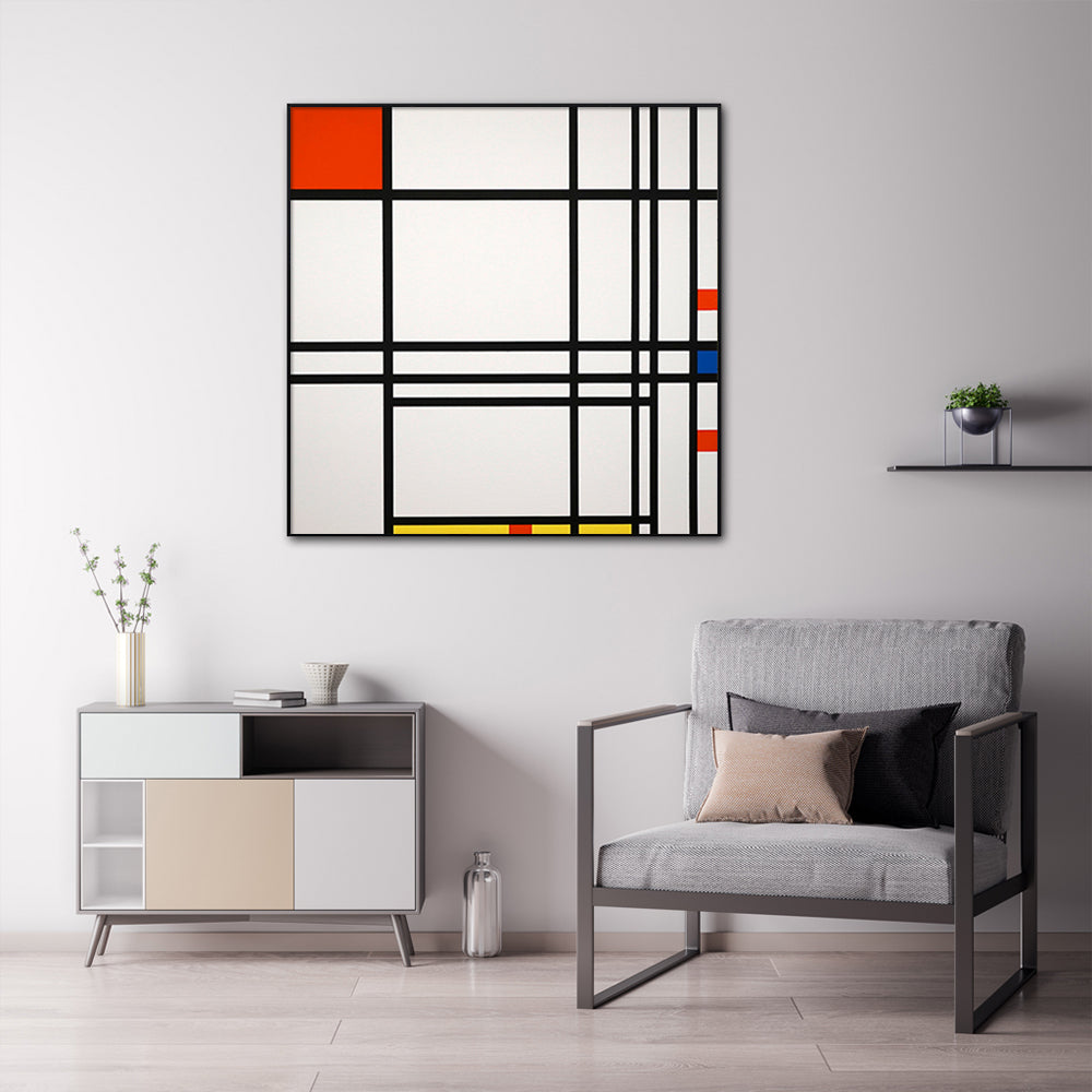 70cmx70cm Abstract Art By Piet Mondrian Black Frame Canvas Wall Art