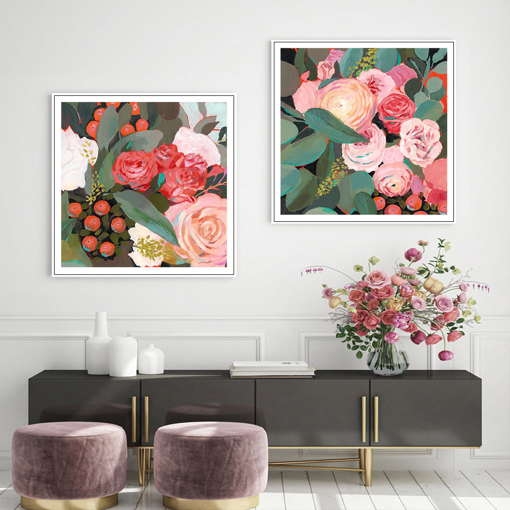 60cmx60cm Eucalyptus Bouquet 2 Sets White Frame Canvas Wall Art