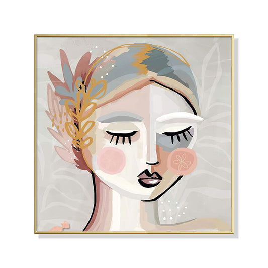 50cmx50cm Calm Girl Gold Frame Canvas Wall Art