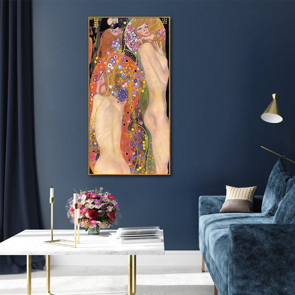 40cmx80cm Water Serpents By Gustav Klimt Gold Frame Canvas Wall Art