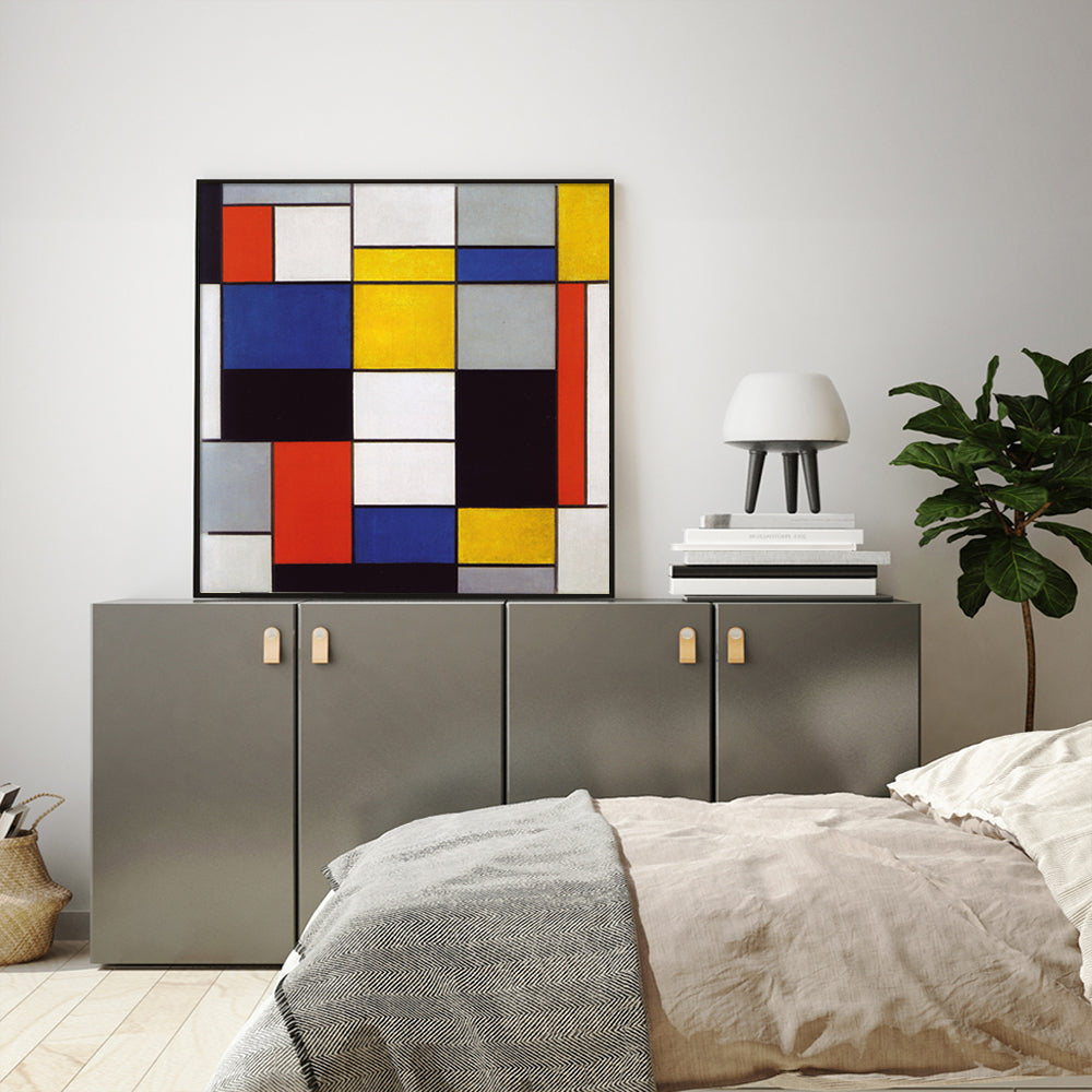 50cmx50cm Large Composition A By Piet Mondrian Black Frame Canvas Wall Art