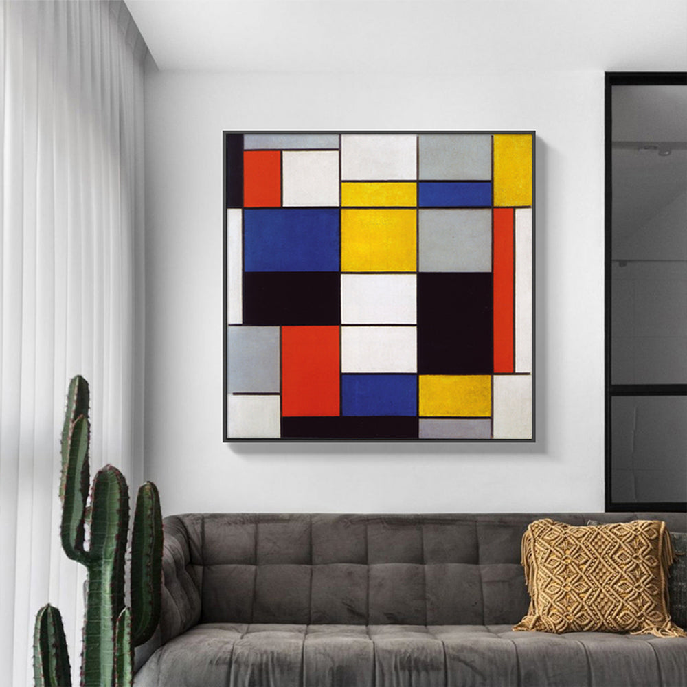 70cmx70cm Large Composition A By Piet Mondrian Black Frame Canvas Wall Art