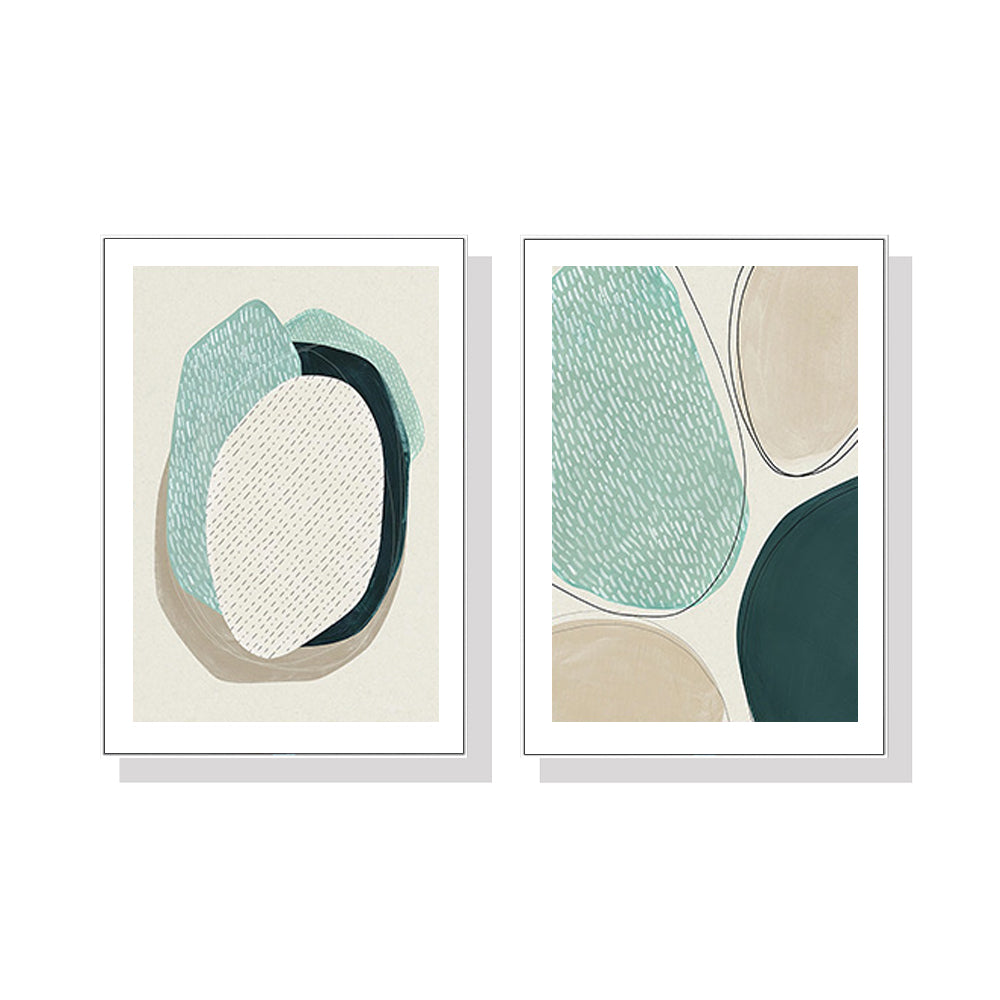 50cmx70cm Abstract Green Circle 2 Sets White Frame Canvas Wall Art