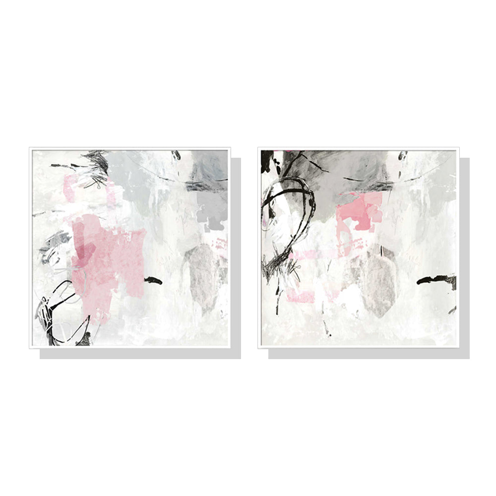 60cmx60cm Abstract Pink Grey 2 Sets White Frame Canvas Wall Art