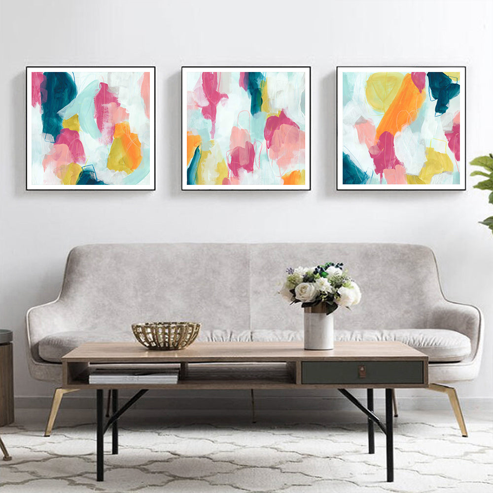 70cmx70cm Colourful 3 Sets Black Frame Canvas Wall Art