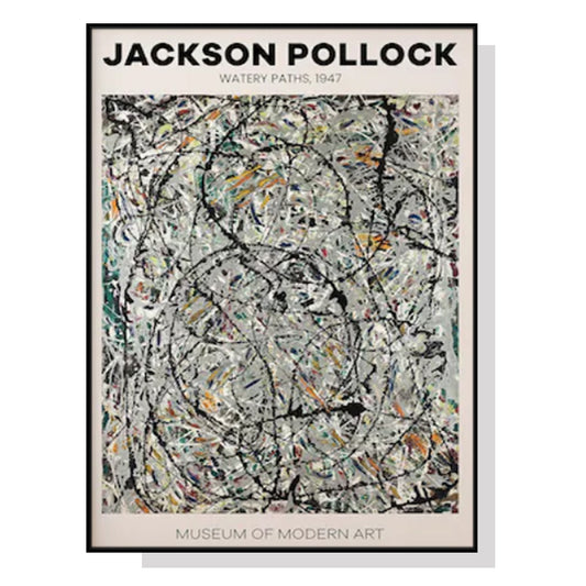 80cmx120cm Jackson Pollock Exhibition III Black Frame Canvas Wall Art