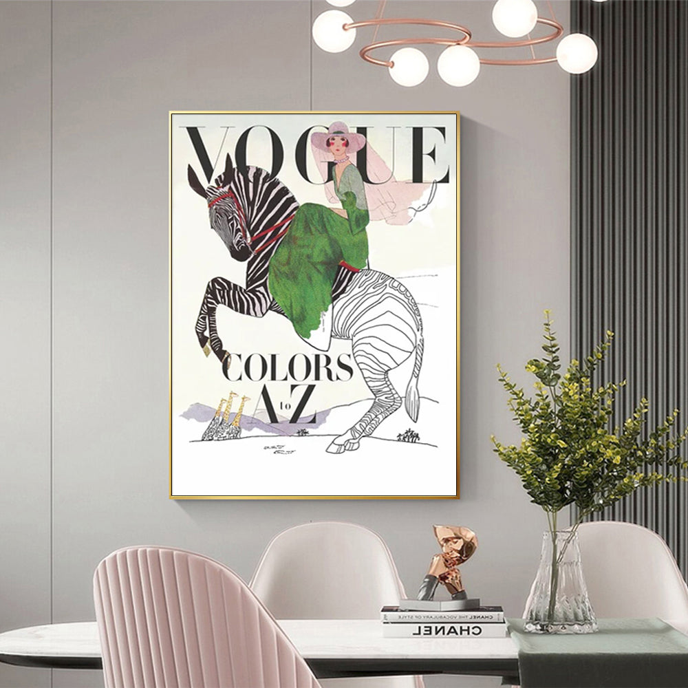 50cmx70cm Vogue Lady Gold Frame Canvas Wall Art