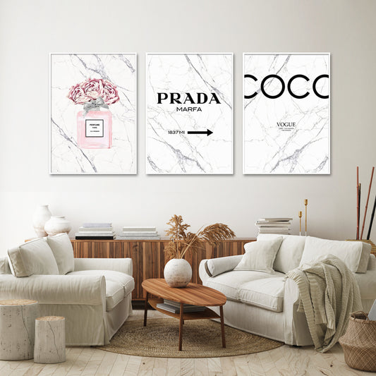 60cmx90cm Fashion Perfume 3 Sets White Frame Canvas Wall Art