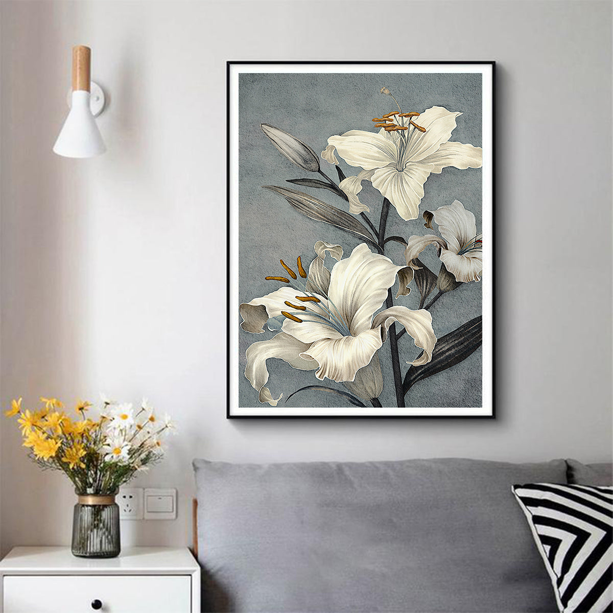 60cmx90cm Floral Lily II Black Frame Canvas Wall Art