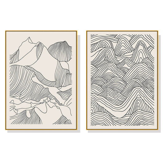 60cmx90cm Line Art Mountain 2 Sets Gold Frame Canvas Wall Art