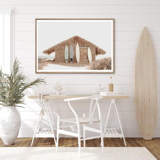 60cmx90cm Surf Cabin Wood Frame Canvas Wall Art