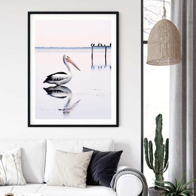 50cmx70cm Pelican Black Frame Canvas Wall Art