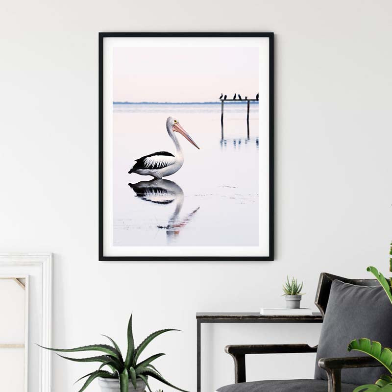 60cmx90cm Pelican Black Frame Canvas Wall Art