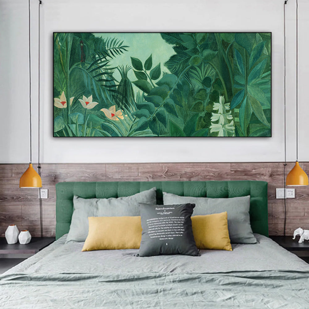 40cmx80cm The Equatorial Jungle Green Forest By Henri Rousseau Black Frame Canvas Wall Art