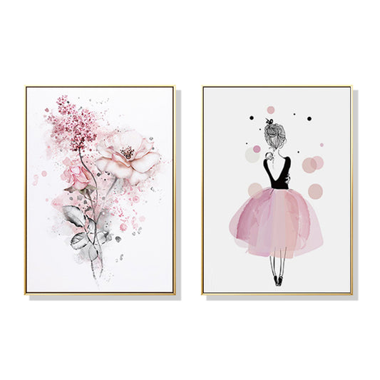 70cmx100cm Dancing Ballerina in Paris 2 Sets Gold Frame Canvas Wall Art