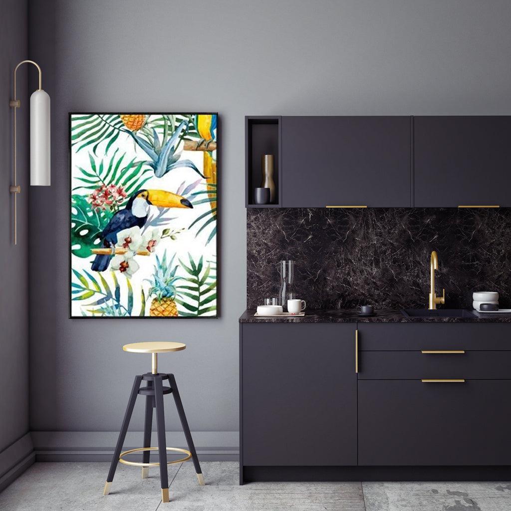 50cmx70cm Toucan plants Black Frame Canvas Wall Art