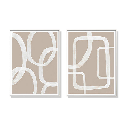 50cmx70cm Abstract White Lines 2 Sets White Frame Canvas Wall Art