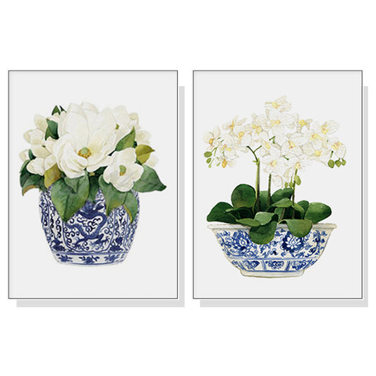 60cmx90cm Elegant Flower 2 Sets White Frame Canvas Wall Art