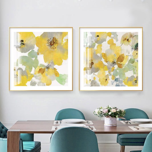 50cmx50cm Yellow Flowers American Style 2 Sets Gold Frame Canvas Wall Art