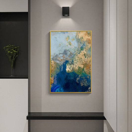 80cmx120cm Marbled Blue Gold Artwork Gold Frame Canvas Wall Art