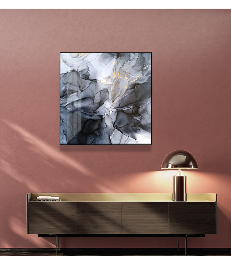 50cmx50cm Marbled Black Grey Black Frame Canvas Wall Art