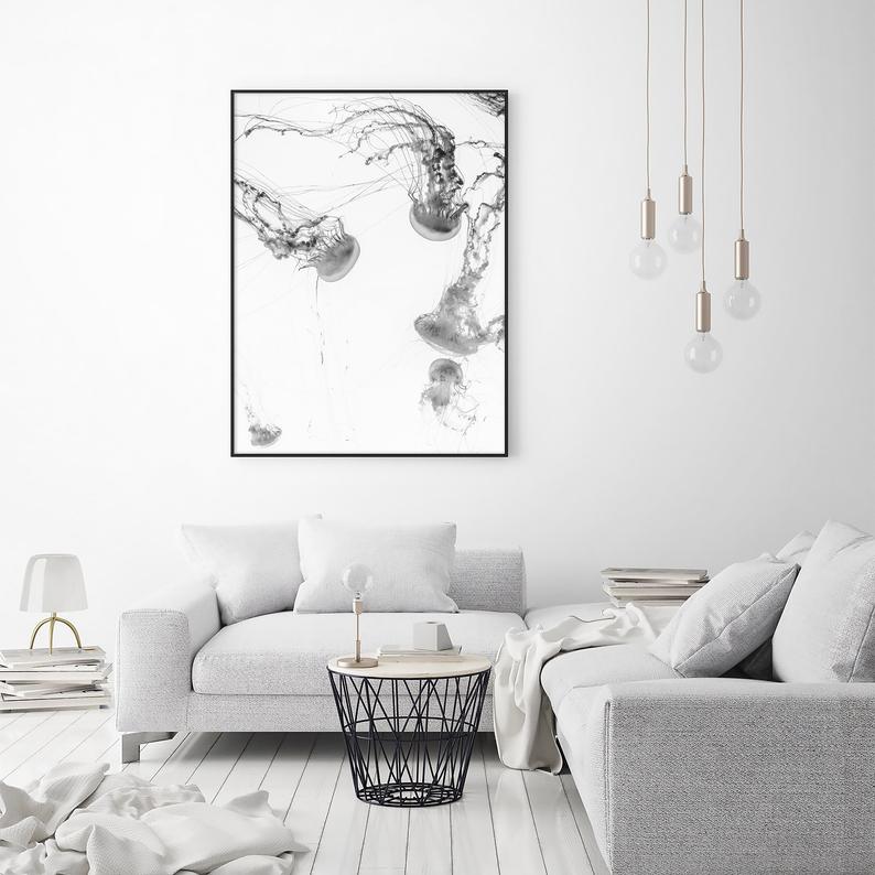 60cmx90cm Jellyfish Black Frame Canvas Wall Art