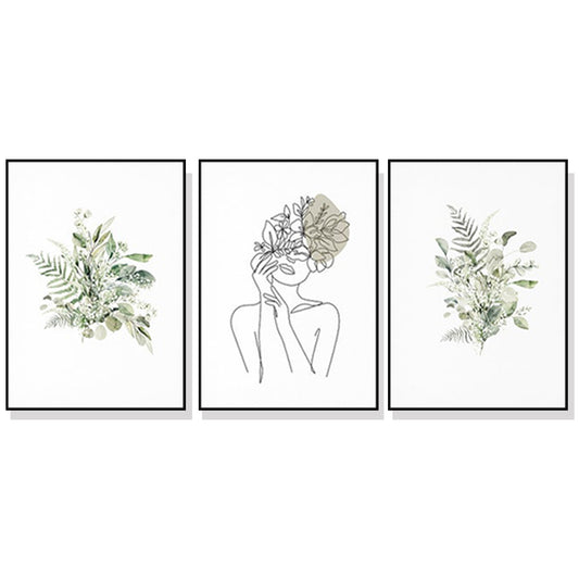 40cmx60cm Botanical Line Girl 3 Sets Black Frame Canvas Wall Art