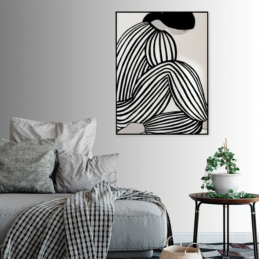 80cmx120cm Mid Century Figure Black Frame Canvas Wall Art