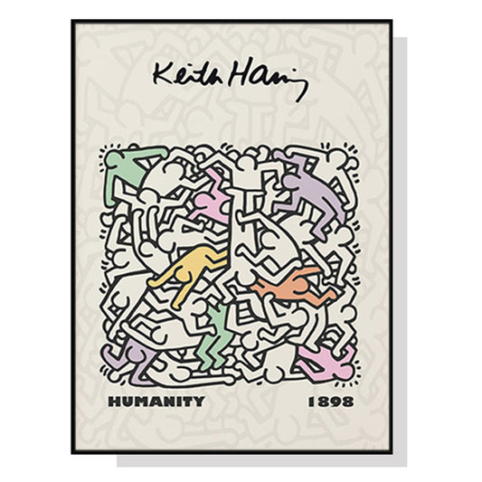 50cmx70cm Keith Haring Humanity Black Frame Canvas Wall Art