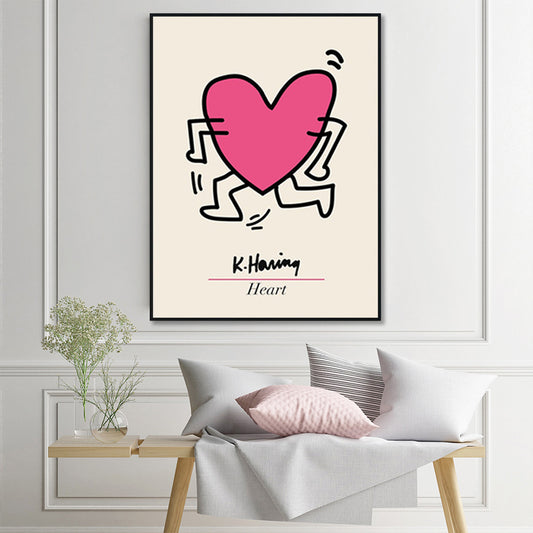 60cmx90cm Keith Haring Love Pop Art Black Frame Canvas Wall Art