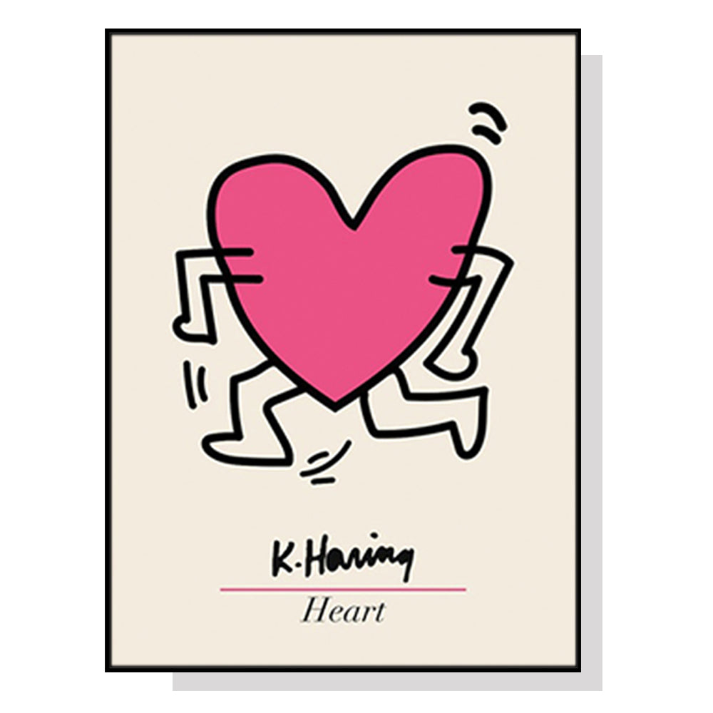 70cmx100cm Keith Haring Love Pop Art Black Frame Canvas Wall Art