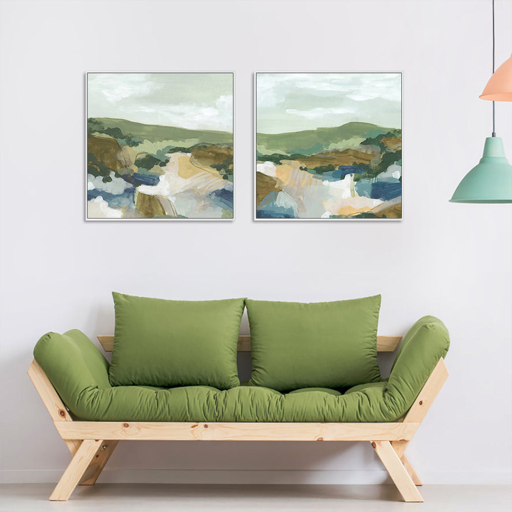 60cmx60cm Abstract Landscape 2 Sets White Frame Canvas Wall Art