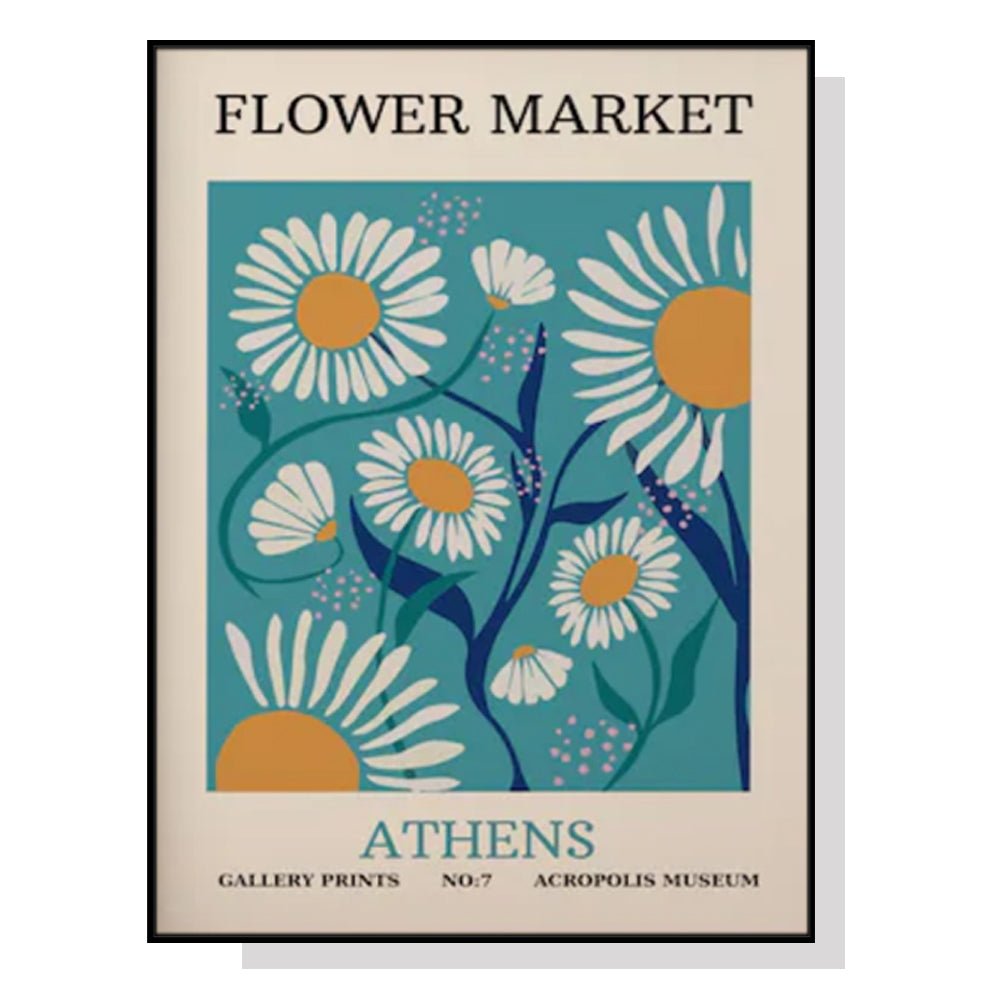 40cmx60cm Flower Market Athens Black Frame Canvas Wall Art