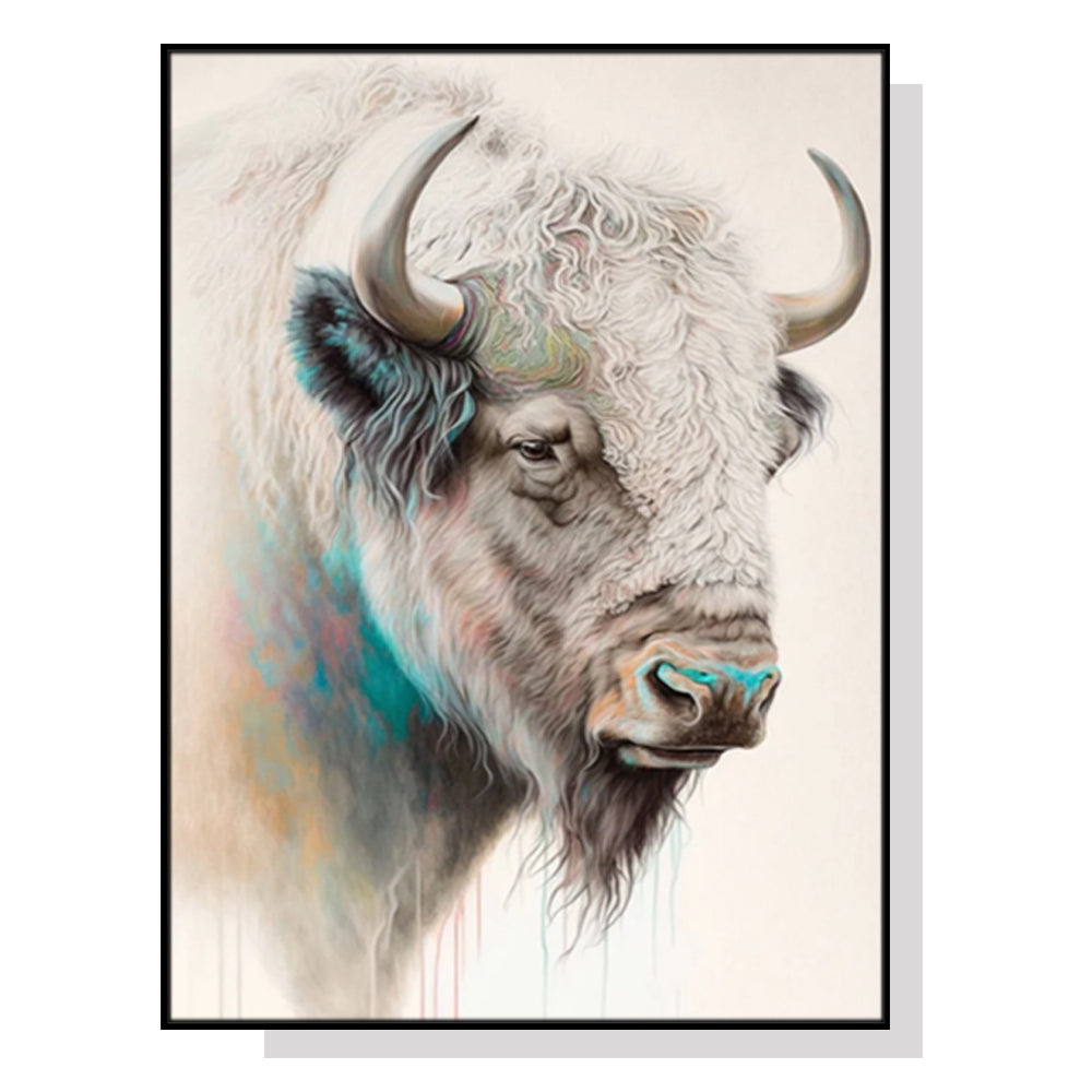 60cmx90cm Great White Buffalo Black Frame Canvas Wall Art