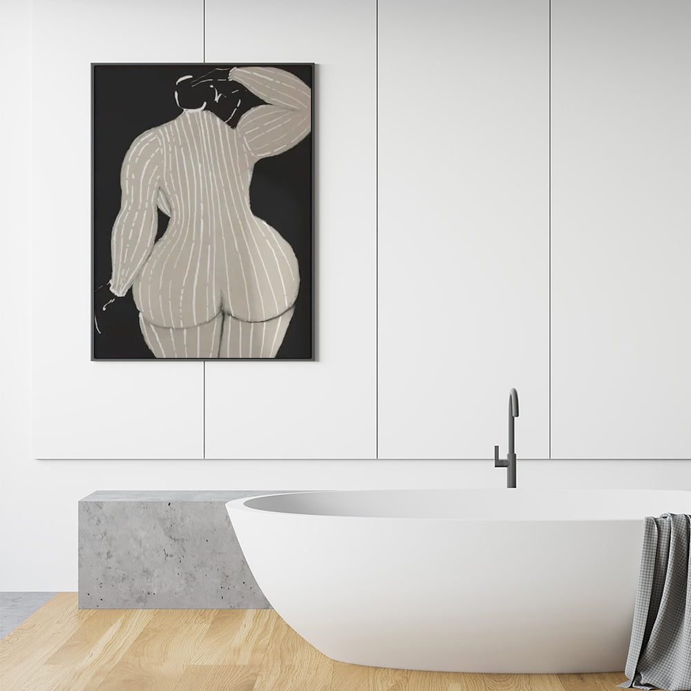 100cmx150cm Mid Century Lady Black Frame Canvas Wall Art