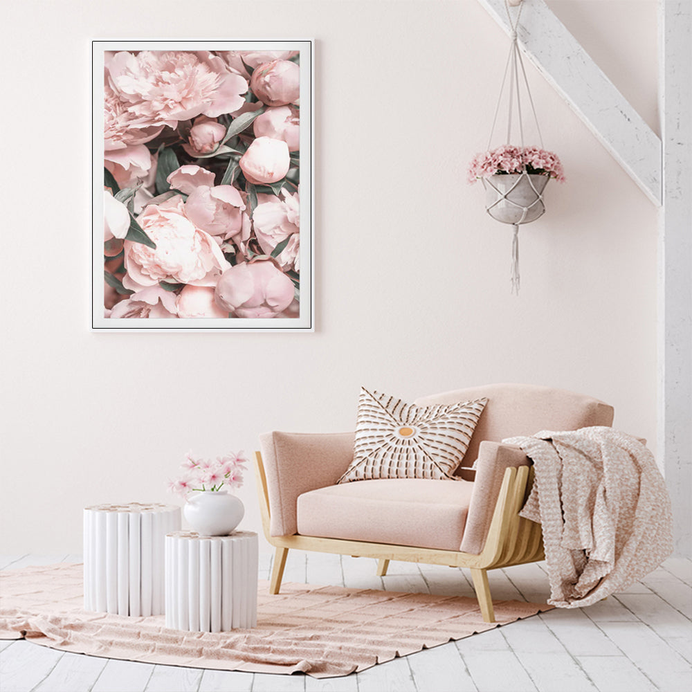 40cmx60cm Peony White Frame Canvas Wall Art