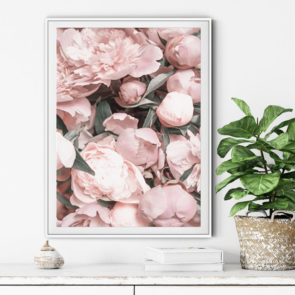 40cmx60cm Peony White Frame Canvas Wall Art